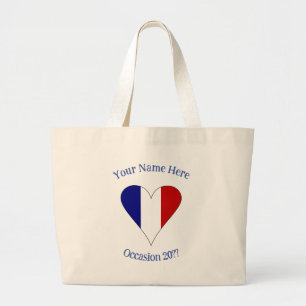 Grand Tote Bag Drapeau Français Cœur Bleu Personnalisé