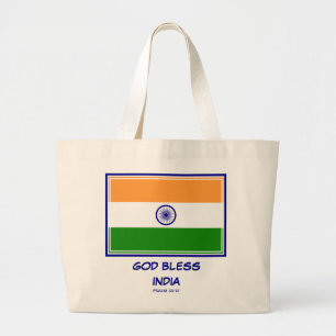 Grand Tote Bag Drapeau indien patriotique DIEU BÉNÉFICIE DE L'IND