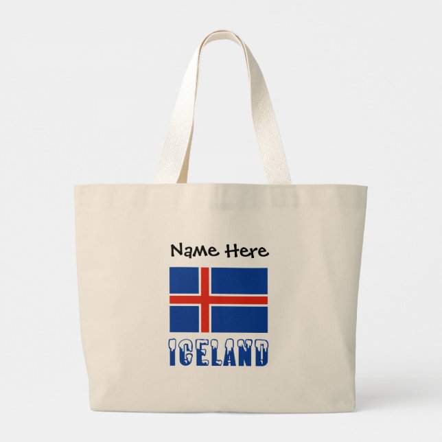 Grand Tote Bag Drapeau islandais et islandais avec votre nom (Dos)