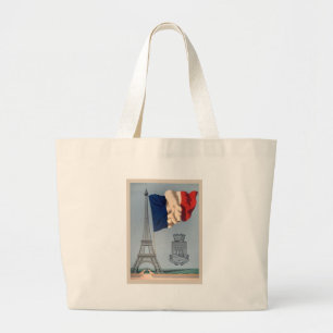 Grand Tote Bag Drapeau national vintage et Tour Eiffel
