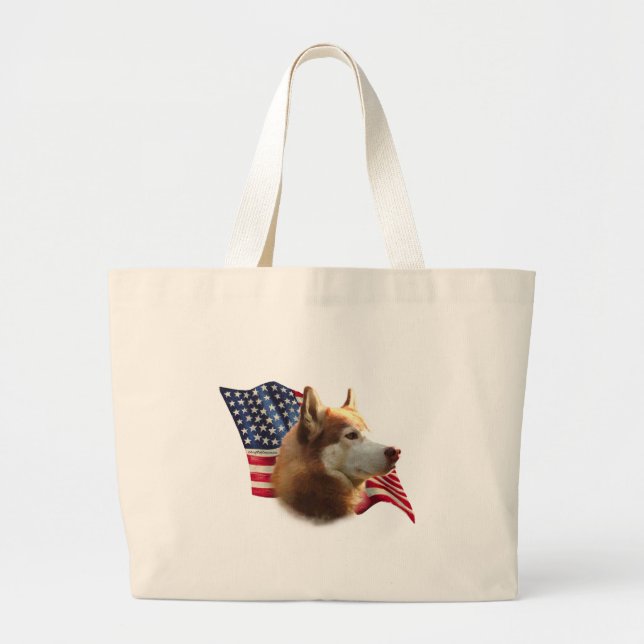 Grand Tote Bag Drapeau rouge sibérien Husky (Devant)