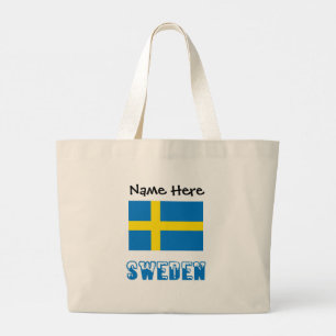 Grand Tote Bag Drapeau suédois Suède Personnalisation noire 