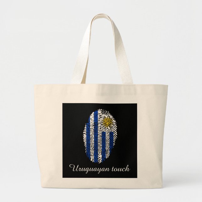Grand Tote Bag Drapeau uruguayen d'empreinte digitale de contact (Devant)