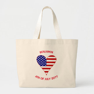 Grand Tote Bag Drapeau USA Cœur Funky Rouge Personnalisé