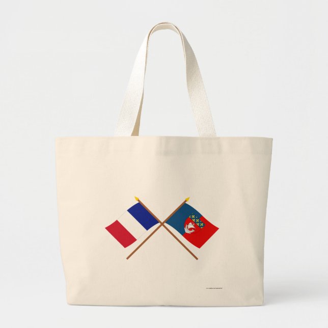 Grand Tote Bag Drapeaux croisés de la France et de Paris (Devant)