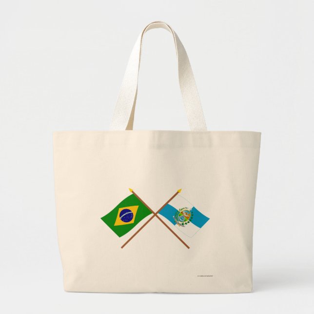 Grand Tote Bag Drapeaux croisés du Brésil et du Rio de Janeiro (Devant)