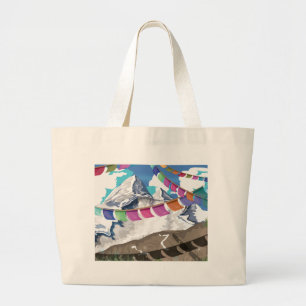 Grand Tote Bag Drapeaux de prière de l'Himalaya népalais affiche 