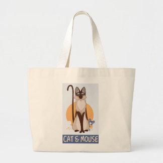 Grand Tote Bag Drôle Cartoon Chat et souris
