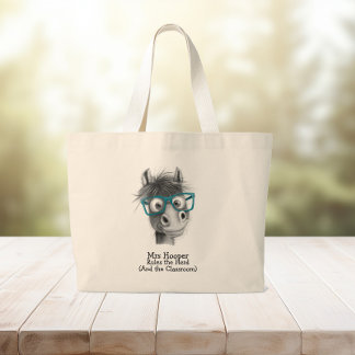 Grand Tote Bag Drôle Cheval Enseignants Cadeau