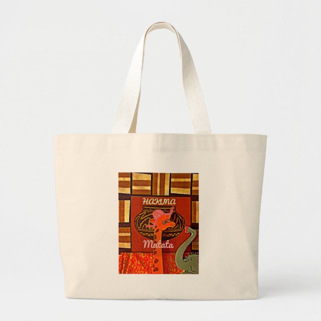 Grand Tote Bag Drôle Giraffe avec texte cool Hakuna Matata (Devant)