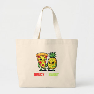 Grand Tote Bag Drôle mignon Kawaii Pizza Ananas Amis Saucy