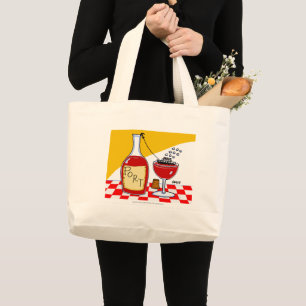 Grand Tote Bag Drôle Port Vin Cartoon Art avec bateau de croisièr