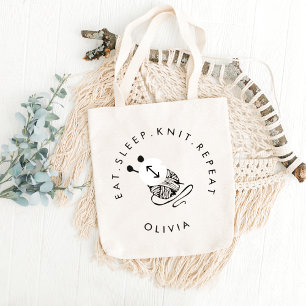 Grand Tote Bag Drôle Tricot Manger Sleep Knit Répéter Personnalis