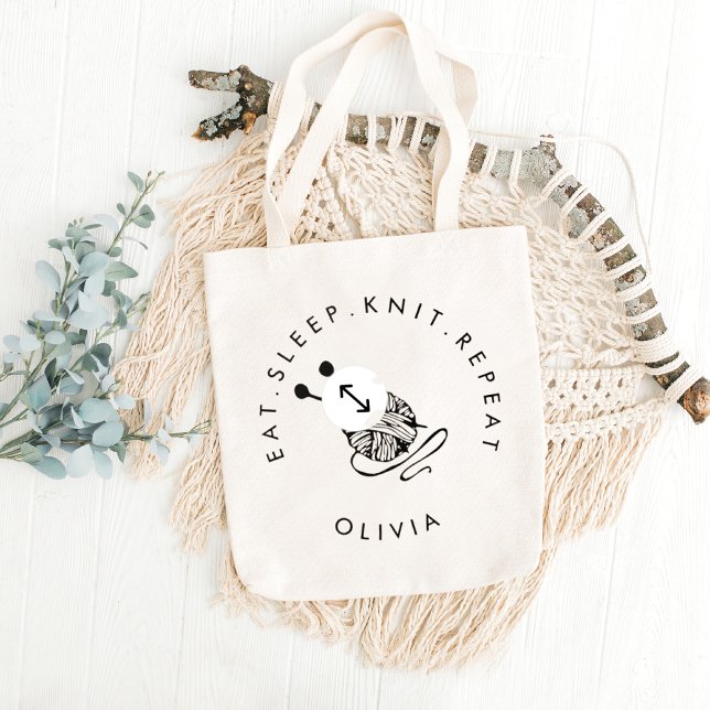 Grand Tote Bag Drôle Tricot Manger Sleep Knit Répéter Personnalis (Créateur téléchargé)