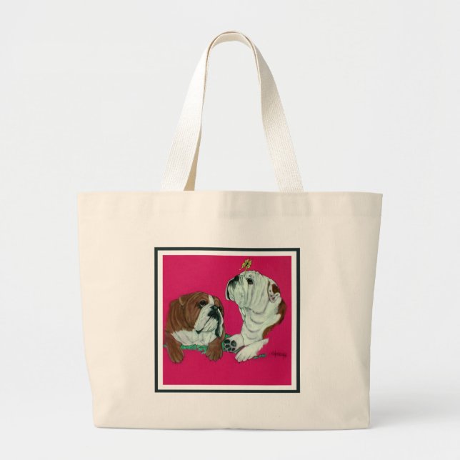 Grand Tote Bag Duo anglais de bouledogue (Devant)