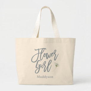 Grand Tote Bag Dusty Blue Flower Girl Lettering Script