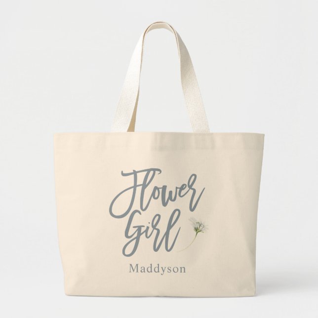 Grand Tote Bag Dusty Blue Flower Girl Lettering Script (Devant)