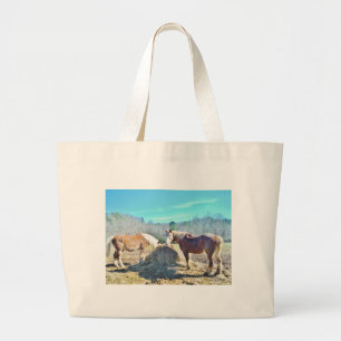 Grand Tote Bag Ébauche secourue Chevaux mangeant foin