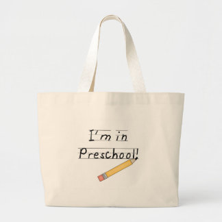 Grand Tote Bag École maternelle rayée de papier et de crayon
