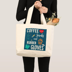 Grand Tote Bag Écrans De Café Et Gants En Caoutchouc Infirmière M