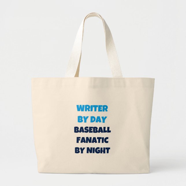 Grand Tote Bag Écrivain par jour Fanatique de baseball par nuit (Devant)