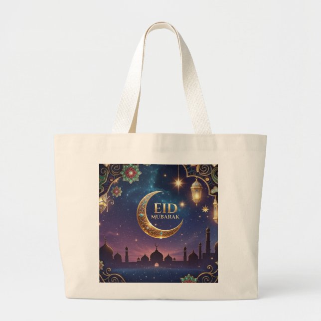 Grand Tote Bag Eid al fitr Islamic celebration Gold And navy (Devant)