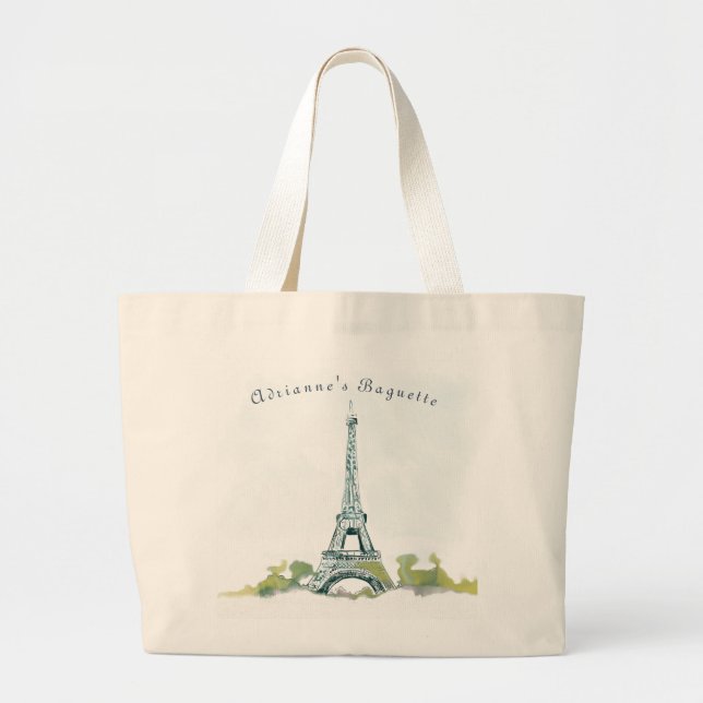 Grand Tote Bag Eiffel Tower Paris Ink Croquis Avec Votre Nom (Devant)