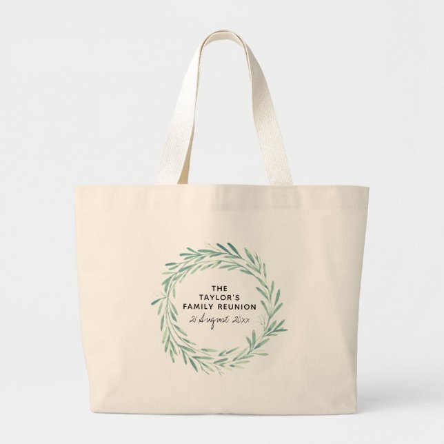Grand Tote Bag Elégant Foliage Famille Réunion Aquarelle Wreath (Devant)