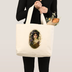 Grand Tote Bag Elégant Mucha Style Portrait d'une belle femme