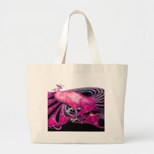 GRAND TOTE BAG ELÉGANT PEACOCK EN ROSE, FUCHSIA, NOIR