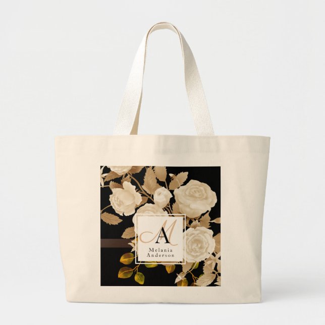 Grand Tote Bag Élégant Rose Monogramme noir (Devant)