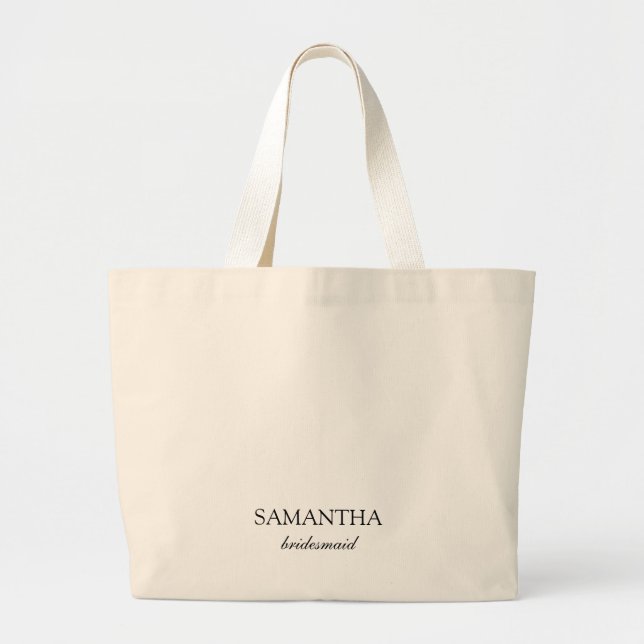 Grand Tote Bag Élégant Script Mariage Demoiselle d'Honneur Minima (Devant)