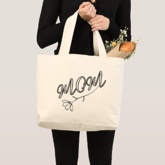 Grand Tote Bag Élégant script "MOM" avec design de fleurs