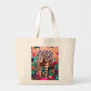Grand Tote Bag Éléphant aux rayures de zèbre