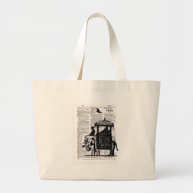 Grand Tote Bag Elephant avec Howdah Dictionary Art (Devant)