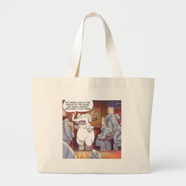 Grand Tote Bag Éléphant Blanc Drôle Dans La Pièce (Devant)