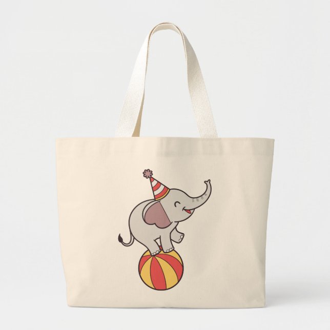 Grand Tote Bag Eléphant de cirque mignon sur la balle - Anniversa (Devant)