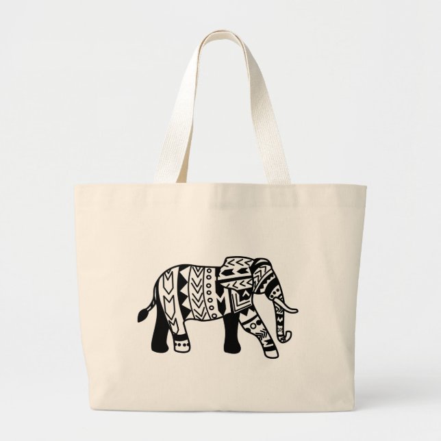 Grand Tote Bag Eléphant de la marche tribale (Devant)