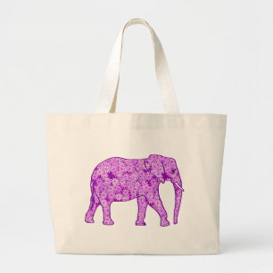 Grand Tote Bag Eléphant fleur - améthyste violet