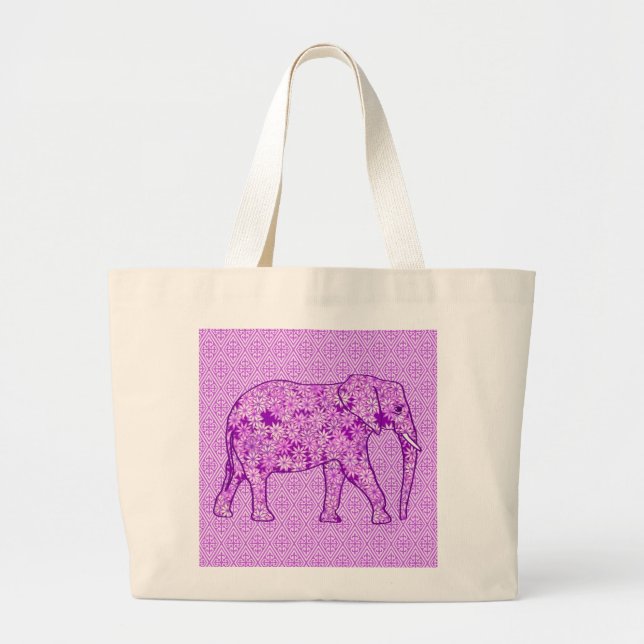 Grand Tote Bag Eléphant fleur - améthyste violet (Devant)
