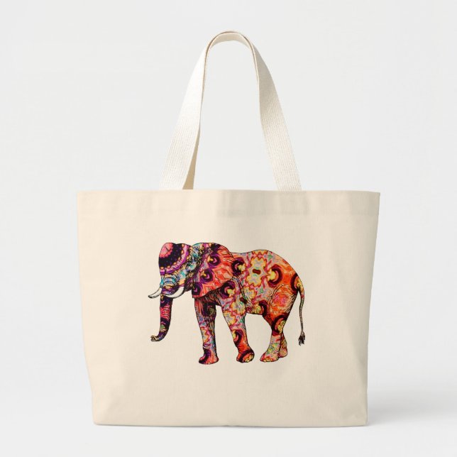 Grand Tote Bag Eléphant multicolore coloré (Devant)