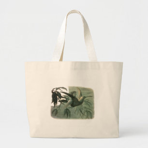 Grand Tote Bag Elf Fairies Elves Lune Scène nocturne Oiseau Volan