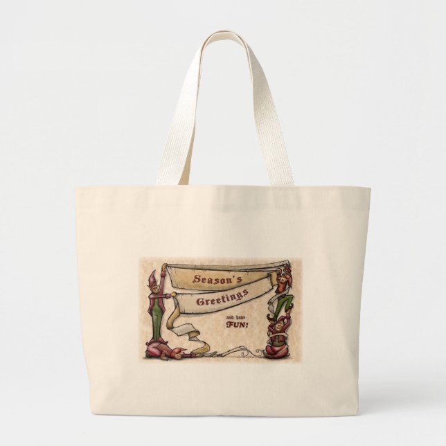 Grand Tote Bag Elfes - Bonnes Fêtes (Devant)