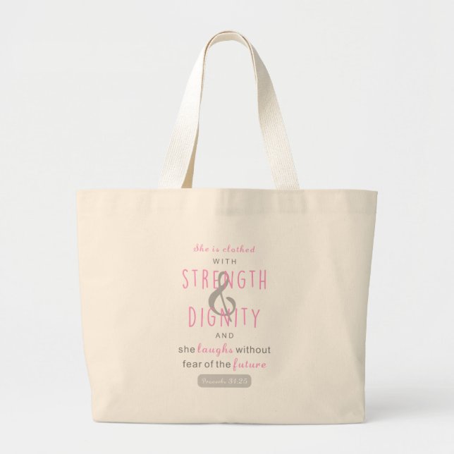 Grand Tote Bag elle est revêtue de force et de dignité proverbes  (Devant)