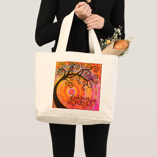 Grand Tote Bag Embrassez le voyage Whimsical Tree Inspirational (Devant (produit))