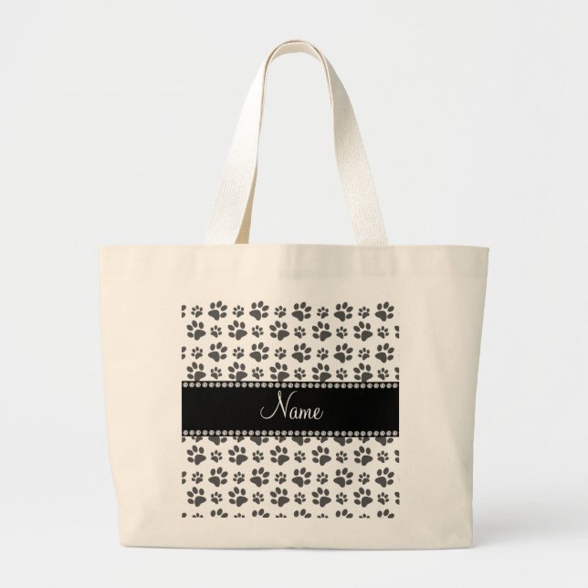 Grand Tote Bag Empreinte de patte blanc nommé personnalisé de (Devant)