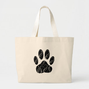 Grand Tote Bag Empreinte de patte Chien Noir Avec Flouris Blanc