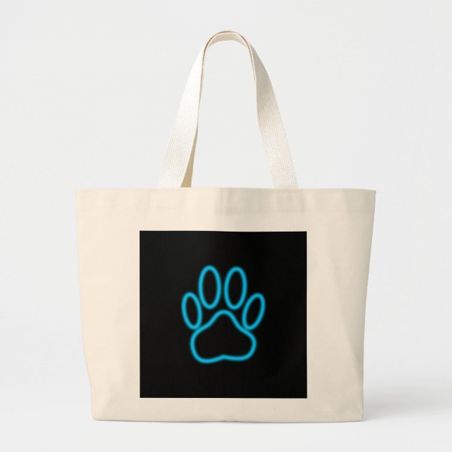 Grand Tote Bag Empreinte de patte de chien de Néon Bleu (Devant)