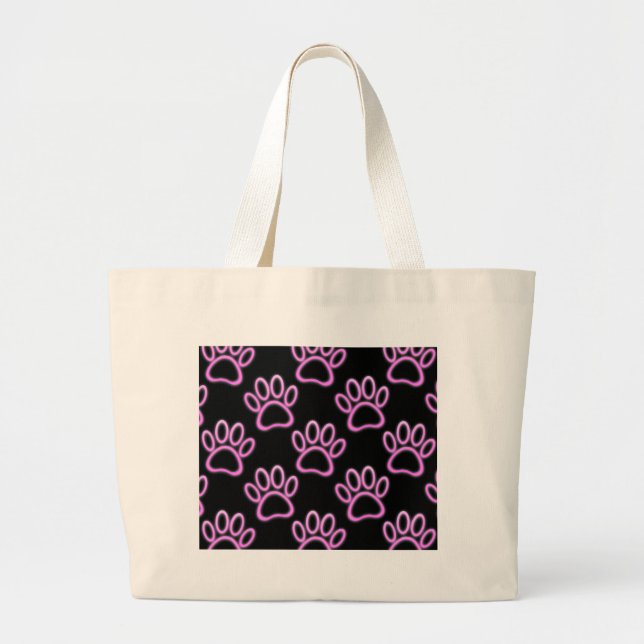 Grand Tote Bag Empreinte de patte de chien de Néon rose (Devant)