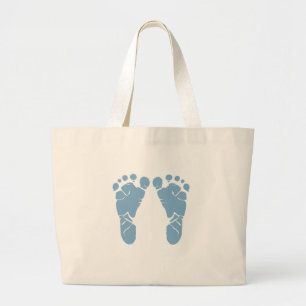 Grand Tote Bag Empreintes de pas de bébé bleu
